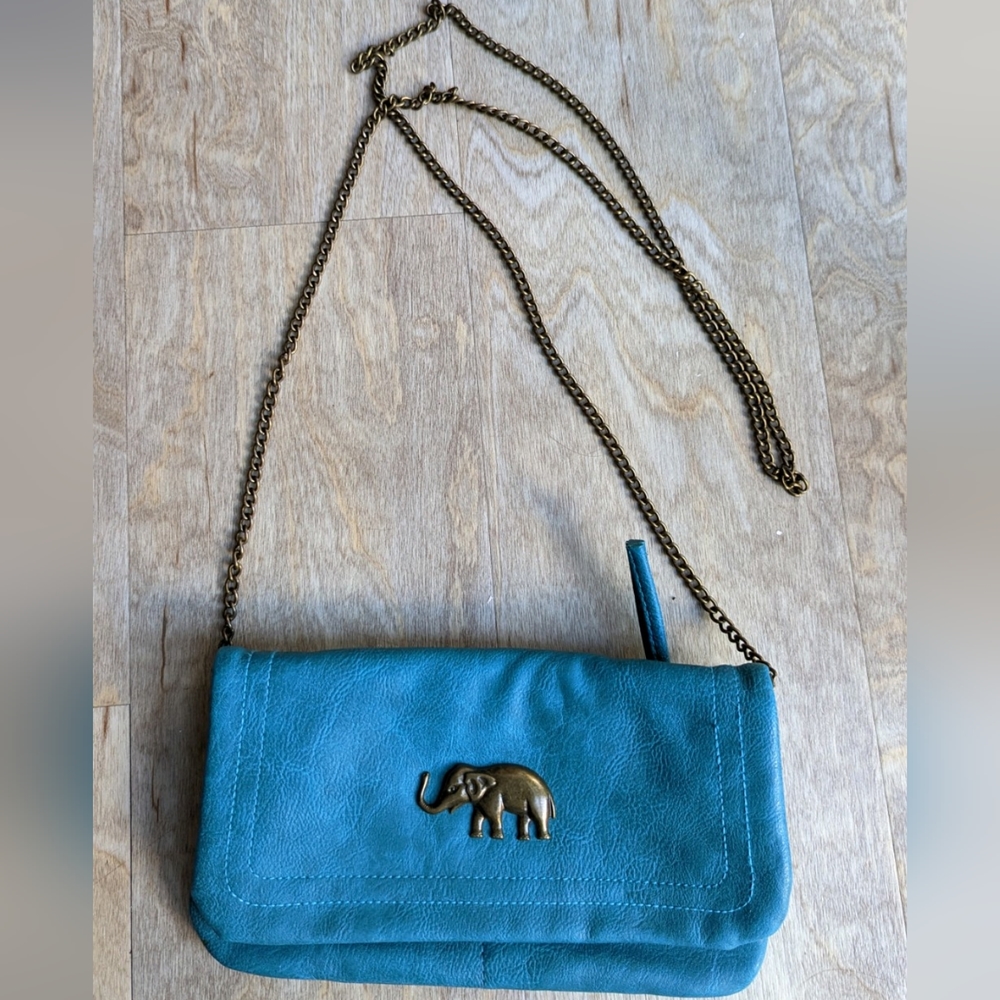 Turquoise Elephant Clutch Bag w/ Chain